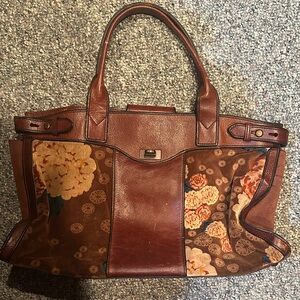 Floral Brown Leather Tote Bag